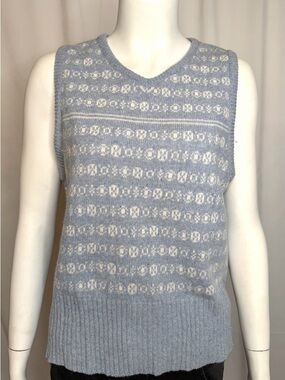 American Eagle Outfitters Light Blue & White Fair Isle V-Neck Vest.